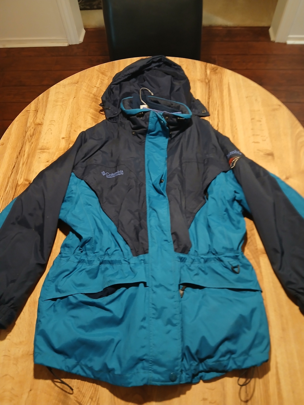 Columbia Teal and Navy Colorblock Hooded Jacket